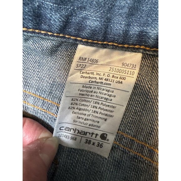 Carhartt Mens Blue Relaxed Fit Denim Work Pants 38x36 Cotton/Polyester Blend Dur - Picture 2 of 5